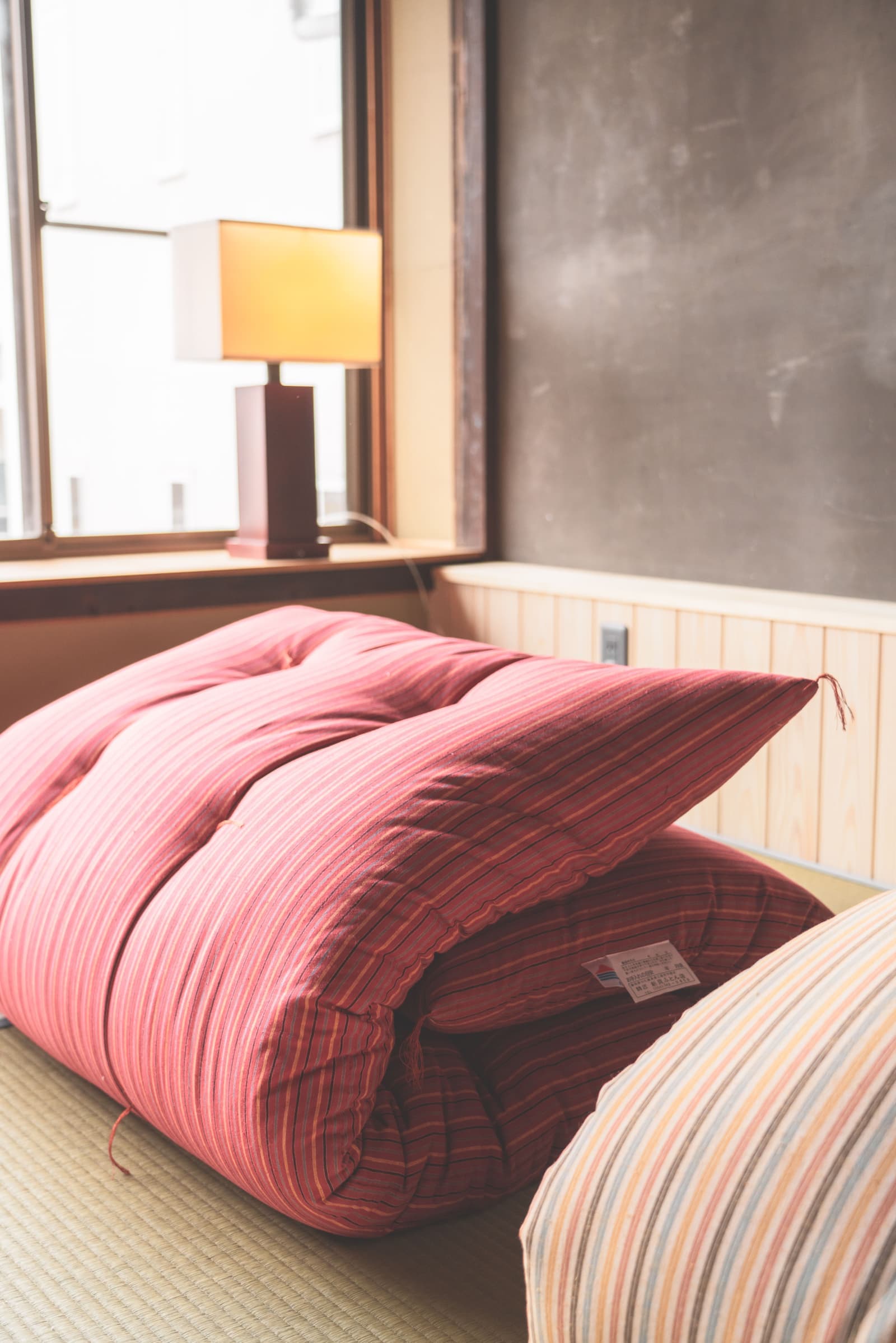 A cotton futon finished by hand